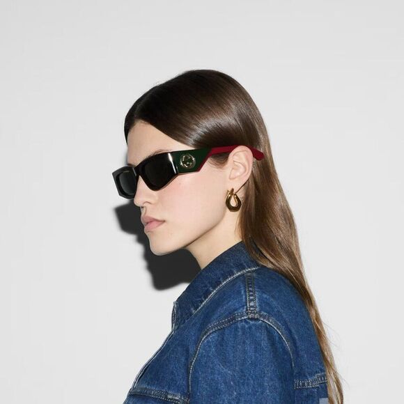 NEW Gucci GG1664S 002 Havana Red Green Rectangle Unisex Sunglasses - Picture 1 of 12